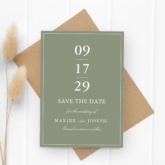 Klassieke stoffige groene script bruiloft save the date