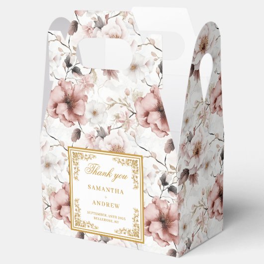 Klassieke stoffige roze gouden bloemen bruiloft fa bedankdoosjes (Geopend)