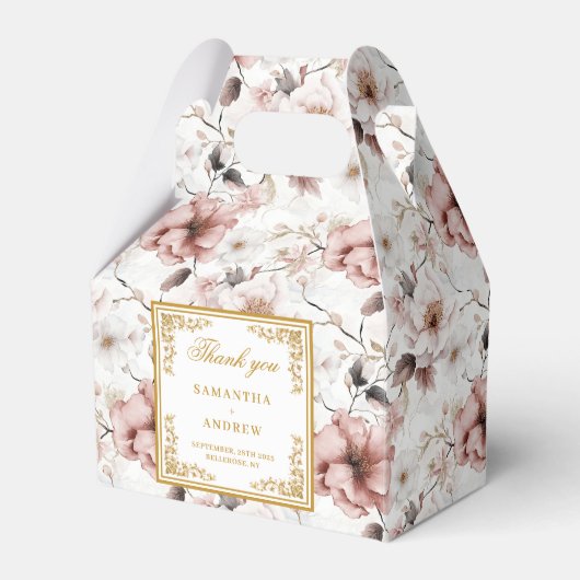 Klassieke stoffige roze gouden bloemen bruiloft gu bedankdoosjes (Voorkant Zijde)