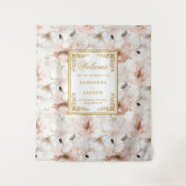 Klassieke stoffige roze gouden bloemen bruiloft ta wandkleed (Voorkant)