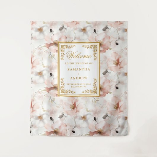 Klassieke stoffige roze gouden bloemen bruiloft ta wandkleed (Voorkant)