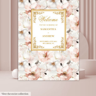 Klassieke stoffige roze gouden bloemenen trouwtapi wandkleed
