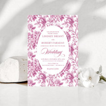 Klassieke stoffige roze toile bloemige trouwuitnod