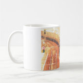 Klassieke stoomloco, op de sporen, met jouw naam. koffiemok (Links)