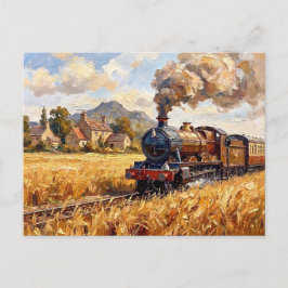 Klassieke Stoomtrein Tarweveld Plattelandse Kunst Briefkaart