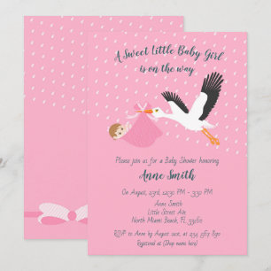 Klassieke Stork Baby girl Showuitnodiging Kaart