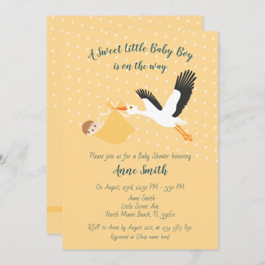 Klassieke Stork Baby Shower Uitnodiging (Voorkant / Achterkant)