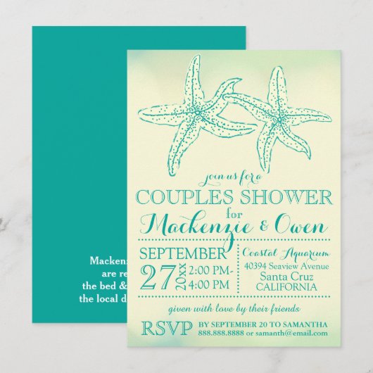 Klassieke Strand Zeester Koppel Trouwfeest Bruilof Kaart (Voorkant / Achterkant)