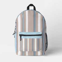 Klassieke streep beige, wit en blauw  bedrukte rugzak