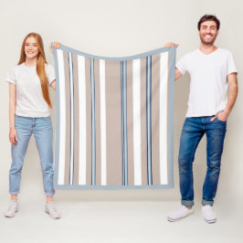 Klassieke Streep Beige, wit en blauw Fleece Deken