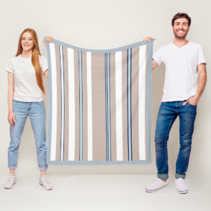 Klassieke Streep Beige, wit en blauw Fleece Deken