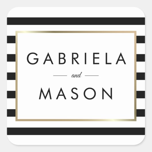 Klassieke streep bruiloft | Faux gouden folie Vierkante Sticker (Voorkant)