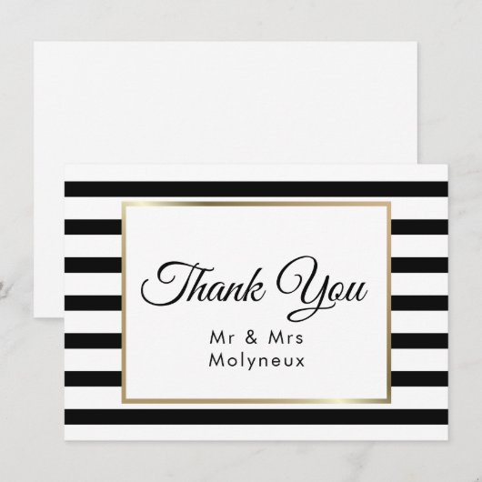 Klassieke Streep Bruiloft | Nep Goud Folie Dank Je Bedankkaart (Voorkant / Achterkant)