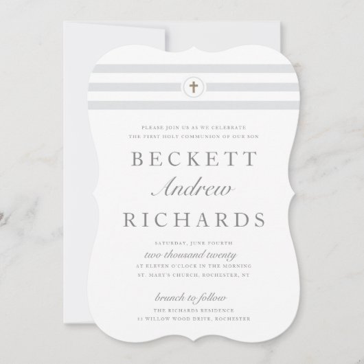 Klassieke streep eerste heilige communie uitnodigi kaart (Voorkant)