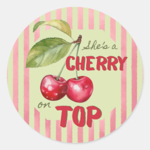 Klassieke Streep Kersen Tuin Baby Shower Ronde Sticker
