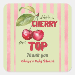 Klassieke Streep Kersen Tuin Baby Shower Vierkante Sticker