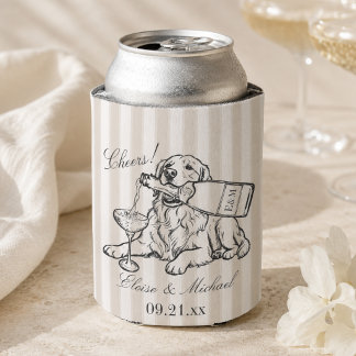 Klassieke Streep Sketch Golden Retriever Trouwen Blikjeskoeler