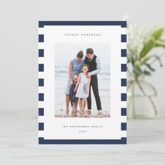 Klassieke streep | Verticale foto Hanukkah Feestdagenkaart (Staand voorkant)