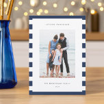 Klassieke streep | Verticale foto Hanukkah Feestdagenkaart<br><div class="desc">Deel vakantiegroeten met deze Hanukkah-fotokaarten met uw favoriete foto op een achtergrond van lichtblauwe en witte strepen. Een editable berichtgebied laat u uw Chanoekah of vakantiegroet aanpassen. Voeg naast het jaar uw familienaam of namen onder.</div>