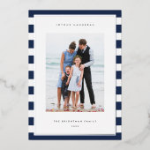 Klassieke streep | Verticale foto Hanukkah Silver Folie Feestdagenkaart (Voorkant)