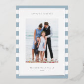 Klassieke streep | Verticale foto Hanukkah Silver Folie Feestdagenkaart (Voorkant)