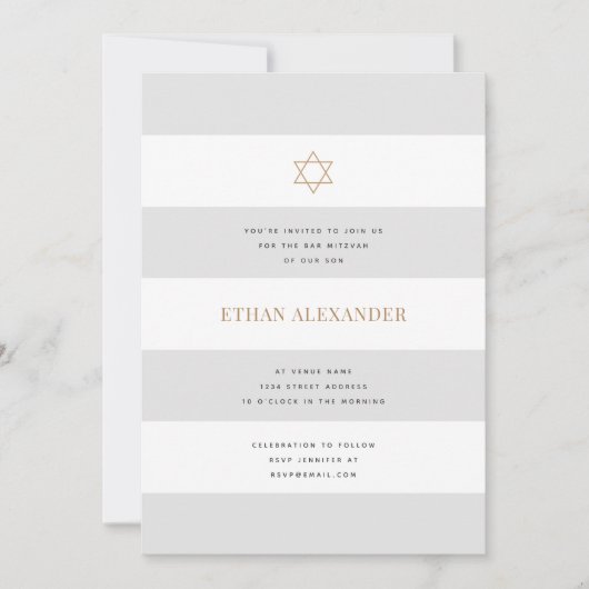 Klassieke Strepen Bar Mitzvah Kaart (Voorkant)