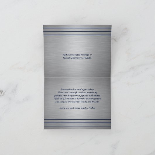 Klassieke Strepen Geborsteld Grijs en Marine Blauw Bedankkaart (Binnen)