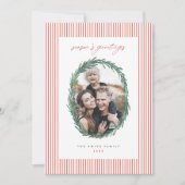 Klassieke Strepen Kerstvakantie Krans Plat Kaart (Voorkant)