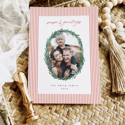 Klassieke Strepen Kerstvakantie Krans Plat Kaart