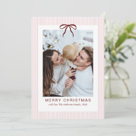 Klassieke Strepen Rode Strik Vrolijk Kerst Foto Feestdagenkaart