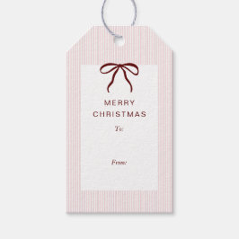 Klassieke Strepen Rode Strik Vrolijk Kerstfeest Cadeaulabel