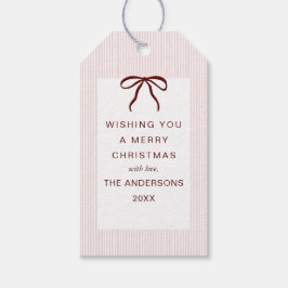Klassieke Strepen Rode Strik Vrolijk Kerstmis Cadeaulabel