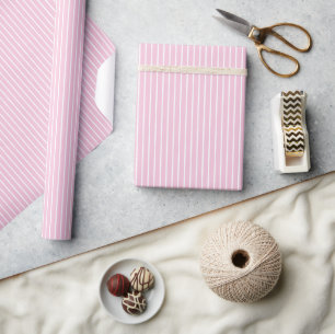 Klassieke Strepen Wit - Licht Roze Cadeaupapier