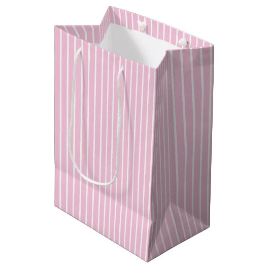 Klassieke Strepen Wit - Licht Roze Medium Cadeauzakje (Voorkant Gekanteld)