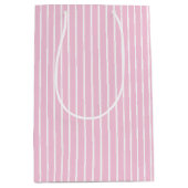 Klassieke Strepen Wit - Licht Roze Medium Cadeauzakje (Voorkant)