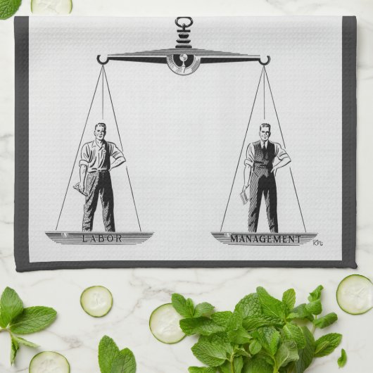 Klassieke strijd tussen arbeiders en management, w theedoek (Gevouwen)