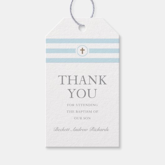 Klassieke stripe Baptisme Christening Dank je Cadeaulabel (Voorkant)