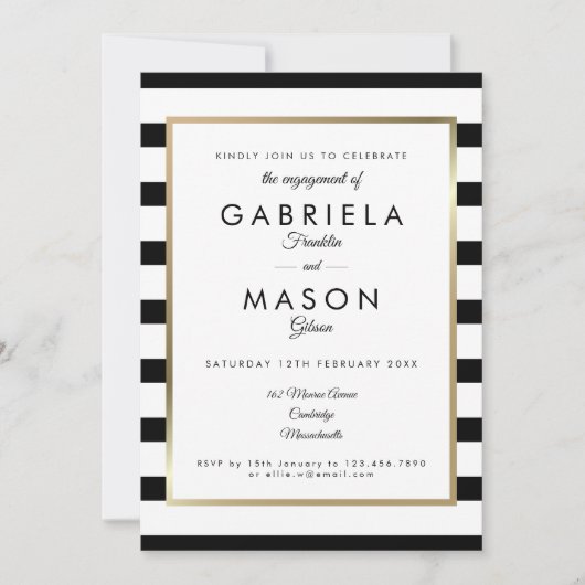 Klassieke Stripe Engagement Party | Faux Gold Foil Kaart (Voorkant)