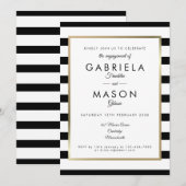 Klassieke Stripe Engagement Party | Faux Gold Foil Kaart (Voorkant / Achterkant)