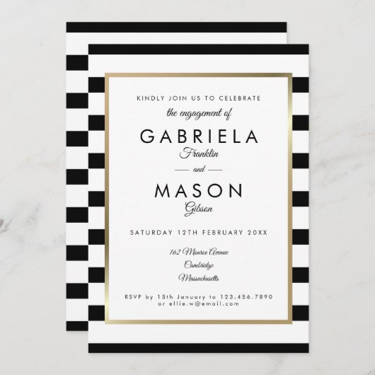 Klassieke Stripe Engagement Party | Faux Gold Foil Kaart (Voorkant / Achterkant)