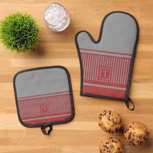 Klassieke stripe monogram ovenwant & pannenlap set (Top down)