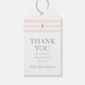 Klassieke stripe roze baptisme Christening Dank je Cadeaulabel (Voorkant)
