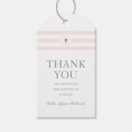 Klassieke stripe roze baptisme Christening Dank je Cadeaulabel