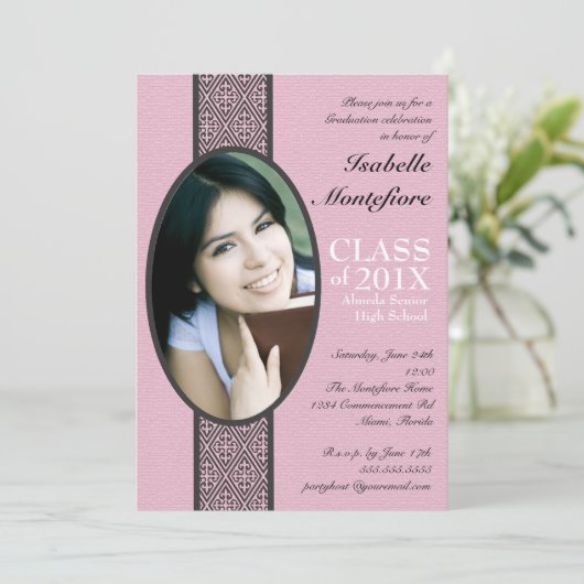 Klassieke Stripe roze zwarte GraduPartij Kaart (Staand voorkant)