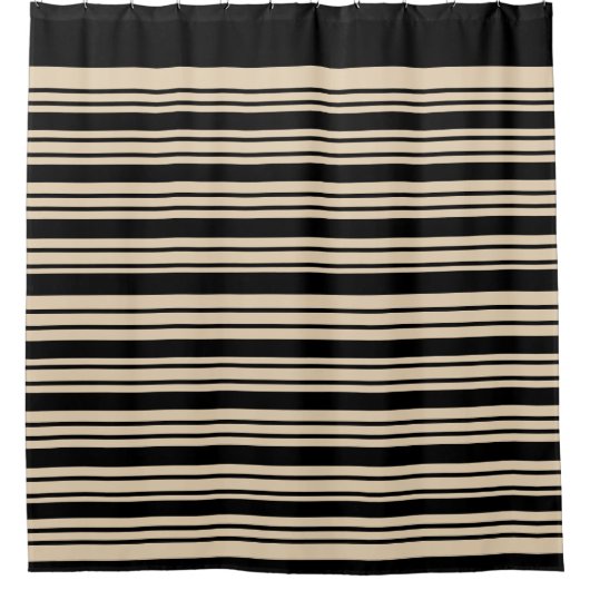 Klassieke Stripes Black en Taupe Douchegordijn (Voorkant)
