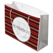 Klassieke Stripes Burgundy Red Tan White Groot Cadeauzakje (Achterkant Gekanteld)