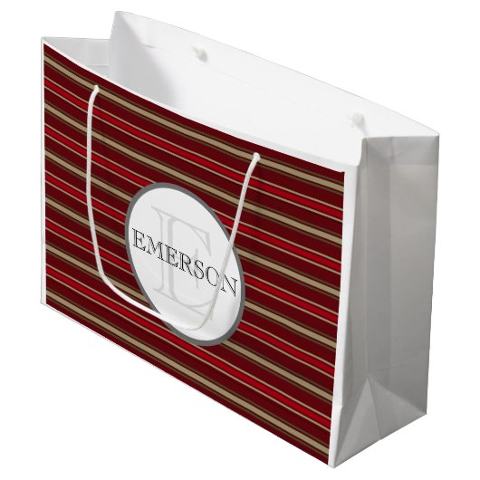 Klassieke Stripes Burgundy Red Tan White Groot Cadeauzakje (Voorkant Gekanteld)