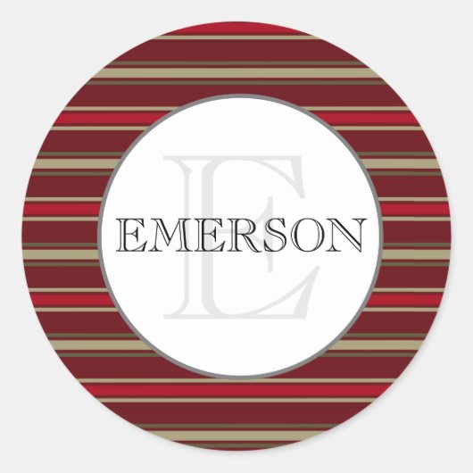 Klassieke Stripes Burgundy Red Tan White Ronde Sticker (Voorkant)