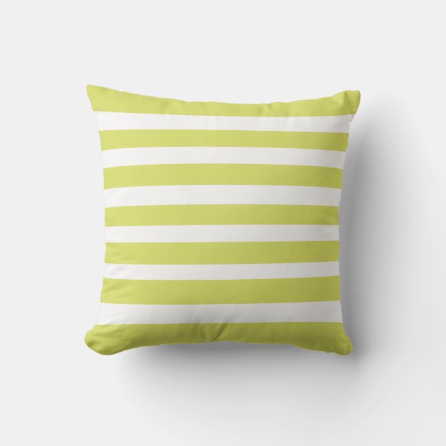Klassieke Stripes Celery Green en White Kussen (Voorkant)