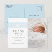 Klassieke Stripes Gold Cross Foto Baptisme Harteli Uitnodiging Briefkaart (Voorkant / Achterkant)